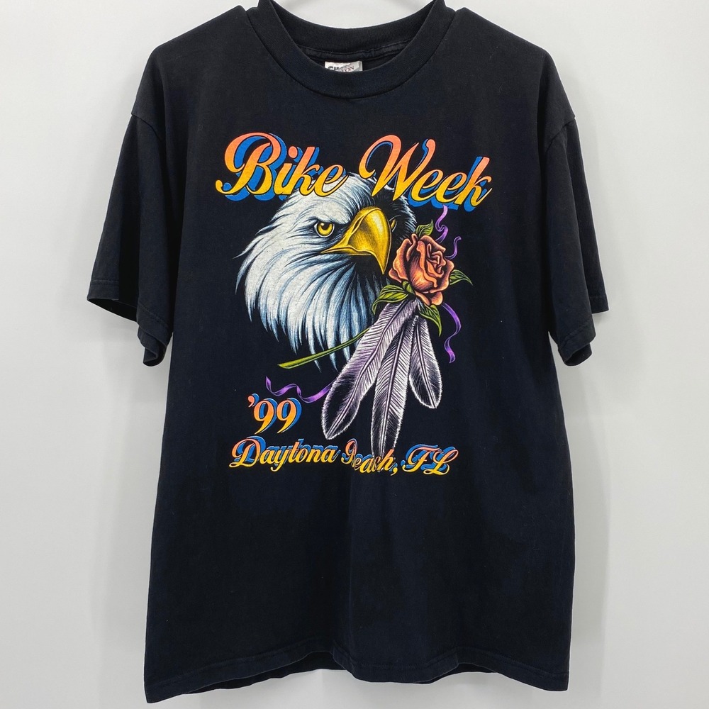 Vintage 1999 Daytona Beach Bike Week Eagle T Shirt‎ Women's Large Black Gildan